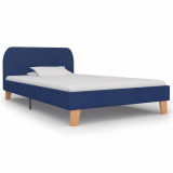 Cadru de pat, albastru, 90 x 200 cm, material textil, Cires, Dublu, Cu polite semirotunde, vidaXL