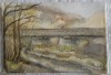 1952 Acuarelă Aglaia Rosei Rădulescu, 30 x 20 / Podul de la Tg Ocna (Bacău), Natura, Acuarela, Realism