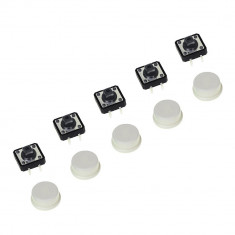 5 bucati x buton cu capac rotund 12x12x7.3mm Arduino (culoare: ALB) (b.8733T)