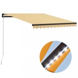 VidaXL Copertină retractabilă manual cu LED, galben/alb, 300 x 250 cm