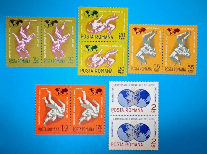 TIMBRE ROMANIA LP 655/1967 CAMP. MOND. DE LUPTE GRECO-ROMANE - Pereche- MNH