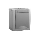 Priza simpla schuko 2P+E cu capac PT 16A 250V IP54 gri Panasonic P-PS