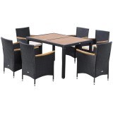 Set mobilier gradina/terasa, PE ratan, otel, negru si bej, 1 masa, 6 fotolii, Adelia, ART