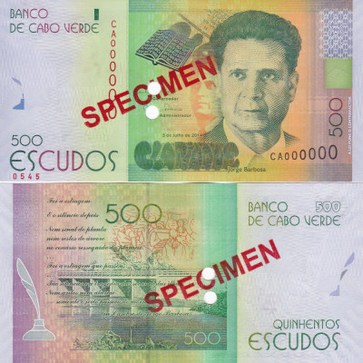 Capul Verde Cape Verde 500 Escudos 2014 (15) Specimen UNC foto