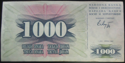 Bancnota 1000 DINARI - BOSNIA - HERTEGOVINA, anul 1992 * Cod 373 A foto