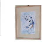 E78. Tablou pictat manual, Unicorn, acuarela pe hartie A4, inramat, 32x42cm, Animale, Suprarealism, RavariuArt
