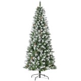 HOMCOM Brad de Crăciun &Icirc;nzăpezit cu 630 Ramuri și 37 Conuri, Brad Artificial cu Bază Detașabilă, &Oslash;75x180 cm, Verde | Aosom Romania