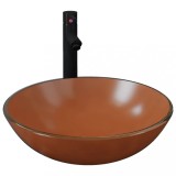 Cumpara ieftin Chiuveta baie, robinet si scurgere tip push, maro sticla calita
