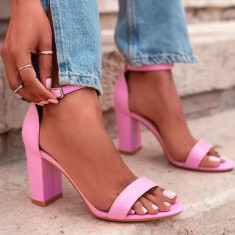 Sandale roz cu toc gros Ingrid 125