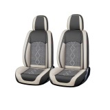 Huse auto premium 5 locuri Carguard Deluxe piele ecologica perforata si textil - gri deschis - gri inchis