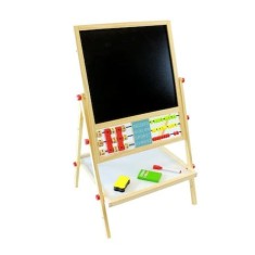 Tabla magnetica de scris pentru copii cu 2 fete,ceas,crete,marker,burete,inaltime totala 67 cm