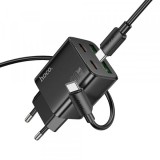 Incarcator Retea Cu Cablu Lightning HOCO N52, 20W, 3A, 2 x USB-A - 2 x USB-C, Negru