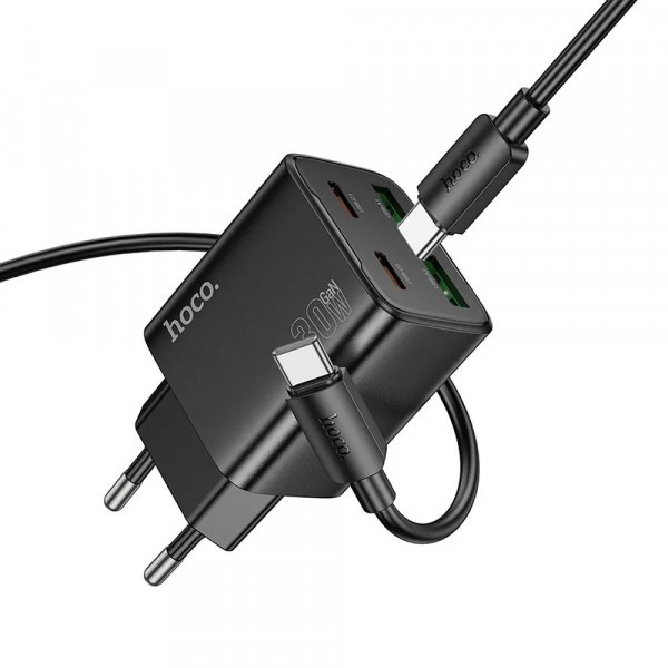 Incarcator Retea Cu Cablu Lightning HOCO N52, 20W, 3A, 2 x USB-A - 2 x USB-C, Negru