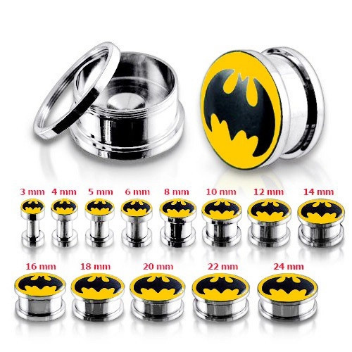 Plug tunel pentru ureche, din oţel, Batman - Lățime: 12 mm