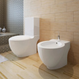 VidaXL Set de toaletă &amp; bideu, alb, ceramică