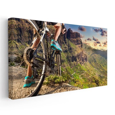Tablou peisaj munte apus biciclist 2115 Tablou canvas pe panza CU RAMA 40x80 cm foto