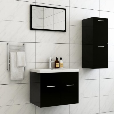 vidaXL Set de mobilier de baie, negru, lemn prelucrat foto