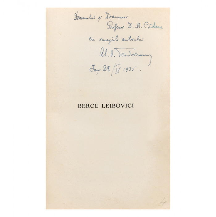 Al. O. Teodoreanu, Bercu Leibovici, cu dedicație pentru Dimitrie&nbsp;M. Cădere