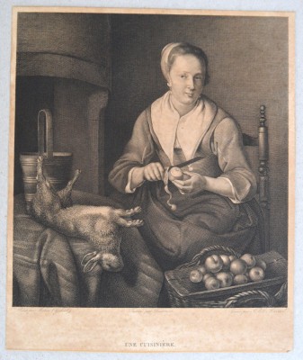 Gabriel Metzu &amp;quot;Une cuisiniere&amp;quot; gravura veche cca1803-1810 foto