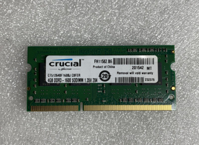 Memorii Laptop Crucial 4GB 1600Mhz PC3L 1.35V CT51264BF160BJ CL11 foto