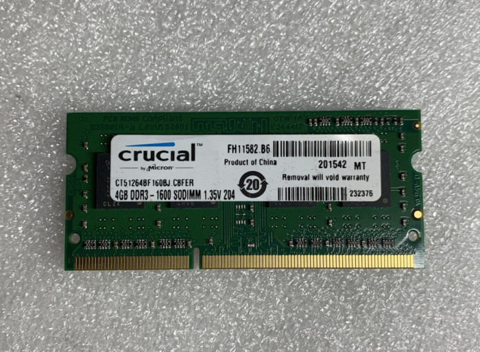 Memorii Laptop Crucial 4GB 1600Mhz PC3L 1.35V CT51264BF160BJ CL11