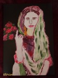 TABLOU PE PANZA CU SASIU NOU 40X60 CM PORTRET DE FATA ACRILIC PRET 100 LEI