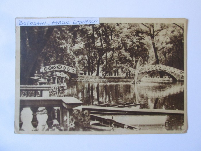 Botosani:Parcul Mihai Eminescu,carte postala circulata 1956