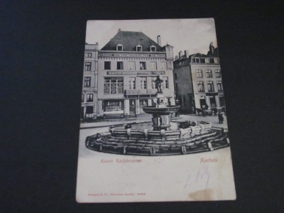 Carte Poștală Vintage Germania - &amp;quot;Kaiser Karlsbrunnen&amp;quot; Aachen ,cu Timbru și Ștampilă Originală foto