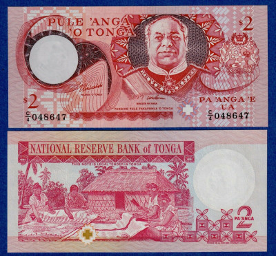 TONGA █ bancnota █ 2 Pa&amp;#039;anga █ 1995 █ P-32d █ UNC █ necirculata foto