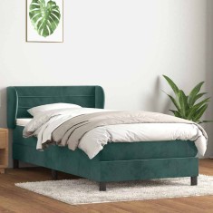 vidaXL Pat box spring cu saltea, verde &icirc;nchis, 80x220 cm, catifea 3317634