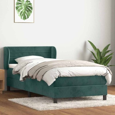 vidaXL Pat box spring cu saltea, verde &amp;icirc;nchis, 80x220 cm, catifea 3317634 foto