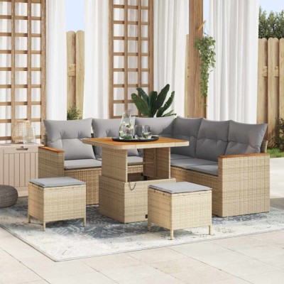 vidaXL Set de canapele pentru grădină cu pernă 8 pcs Bej Rattan poli 3363042 foto