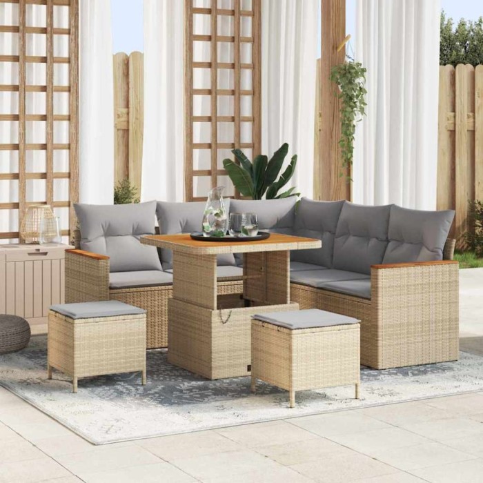 vidaXL Set de canapele pentru grădină cu pernă 8 pcs Bej Rattan poli 3363042