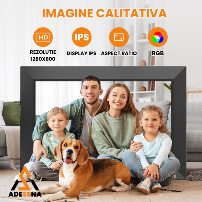 Rama Foto Digitala ADESSNA, 32 GB, Ecran tactil,2 Difuzoare, aplicatie Uhale, Wi-fi, Foto/Video, Data/Ora/Meteo, Suporta card SD, 10, 1&rdquo; IPS HD