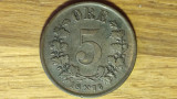 Norvegia - moneda f rara bronz - 5 ore 1876 - Oscar II - stare f buna, Europa