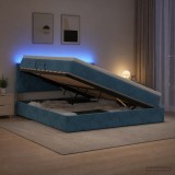Cumpara ieftin Pat cu LED si saltea Albastru inchis 180 x 200 cm Catifea