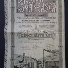 Actiune la purtator de petrol din 1921 Pacura romaneasca , titlu , actiuni