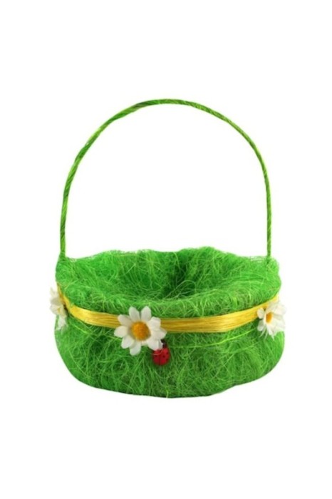 Cosulet de Paste cu imitatie de iarba si margarete, 15 x 7 cm, verde