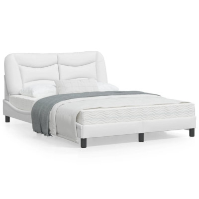 vidaXL Cadru de pat cu tăblie, alb, 140x190 cm, piele ecologică foto