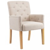 Scaun de bucatarie cu brate, bej, material textil