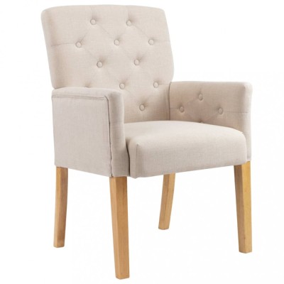 Scaun de bucatarie cu brate, bej, material textil foto