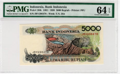 INDONEZIA - 5000 Rupiah 1992 / 1999 - gradata PMG 64EPQ - Pick# 130h necirculata foto