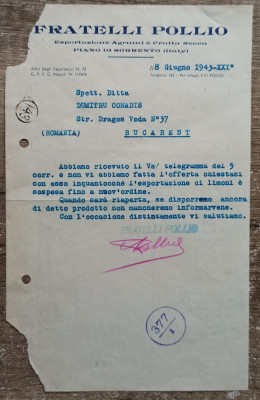 Scrisoare catre comerciant roman, Fratelli Pollio, Piano di Sorrento, 1943 foto