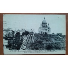 Carte postala, Paris, Funicularul si Basilica Sacre Coeur, 1925