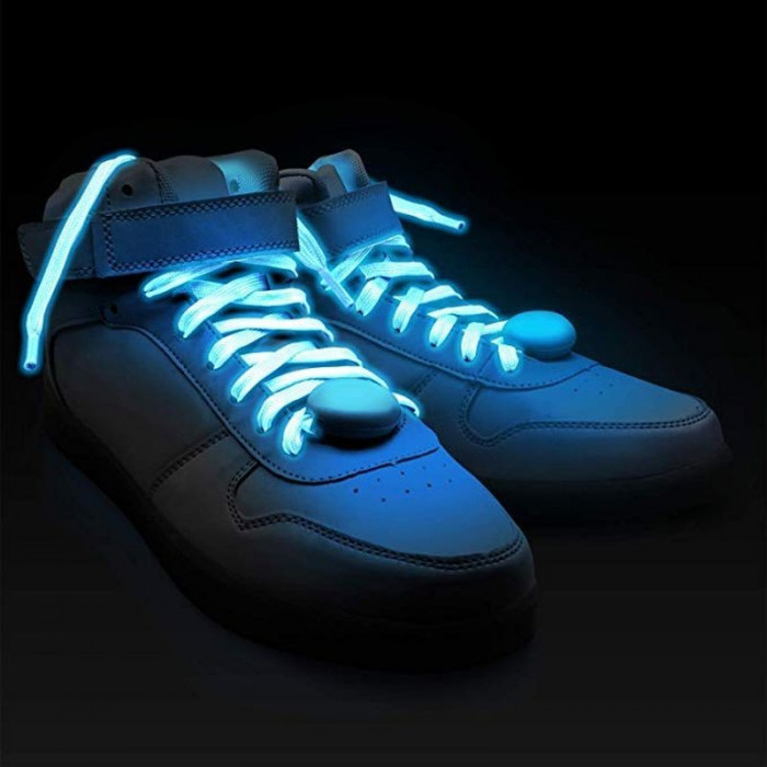 Sireturi luminoase cu led, 3 moduri de iluminare, 110 x 0.8 cm, textil culoare albastru MultiMark GlobalProd