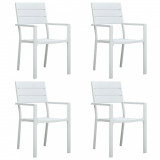 Set 4 Scaune Gradina Gossi, HDPE Aspect Lemn, Alb, Cadru Otel, Rezistent, 62x55.5x88.5 cm