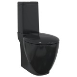 VidaXL Vas WC toaletă baie, negru, ceramică, rotund, flux inferior