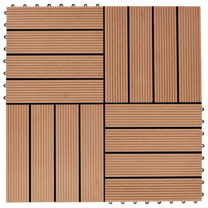 Placi podea, 11 buc., culoare tec, 30 x 30 cm, WPC, 1mp GartenMobel Dekor