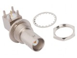 Conector BNC soclu mamă unghi 90&deg; 50&Omega; THT PTFE aurit