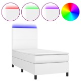 Cumpara ieftin Pat cu arcuri, saltea si LED, alb, 100x200 cm, piele ecologica